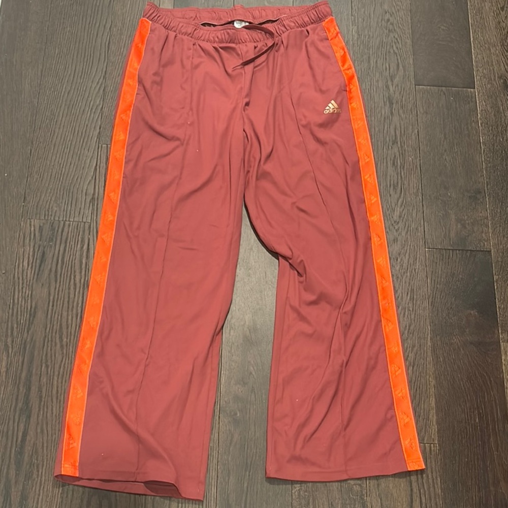 Adidas Maroon Track Pants with Orange Stripes